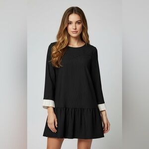 Cutesy Pinstripe Mini Dress with White Cuffs